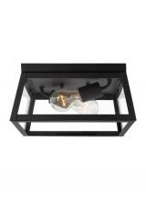 Visual Comfort & Co. Studio Collection 7848402-12 - 2-light outdoor exterior ceiling flush mount in black finish with clear glass